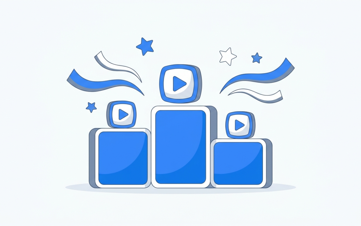 Podium des gagnants avec écrans et étoiles illustrant le classement des services de streaming au Canada