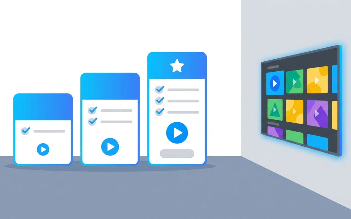 Niveaux de tarification d'abonnements à côté d'un téléviseur intelligent illustrant les forfaits IPTV au Canada