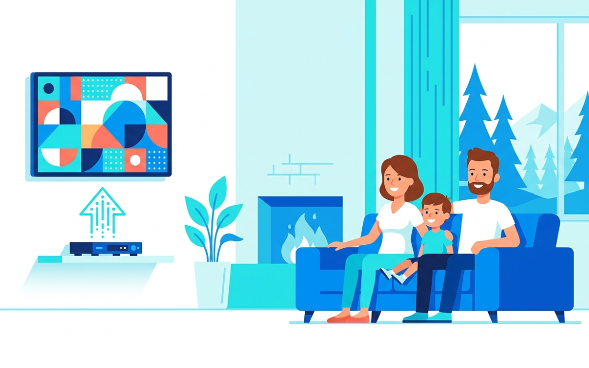 Famille canadienne regardant un téléviseur intelligent après être passée à la diffusion IPTV
