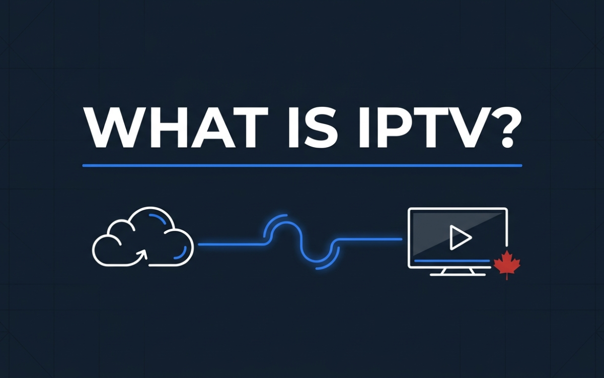 Schéma explicatif de l'IPTV montrant la diffusion en nuage vers un téléviseur intelligent au Canada
